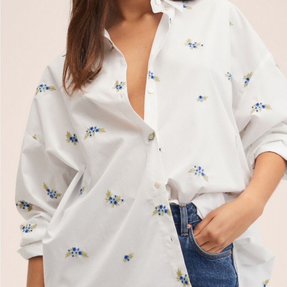 Floral White Button-Up Shirt